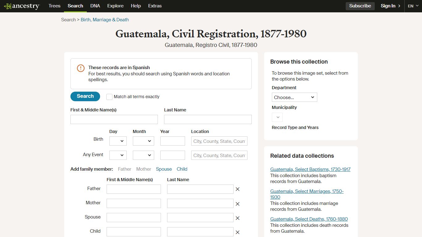 Guatemala, Civil Registration, 1877-1980 - Ancestry